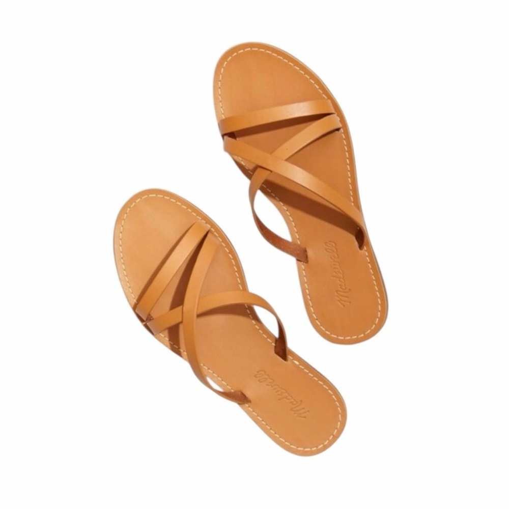 Madewell The Boardwalk Skinny-Strap Slide Sandals in Tan